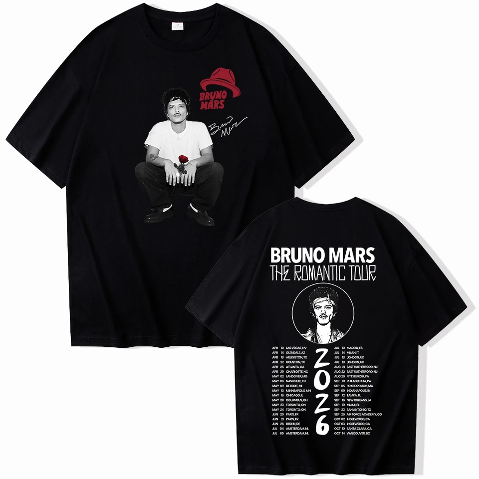Bruno Mars The Romantic Tour 2026 Merch T-shirt Man Woman Harajuku