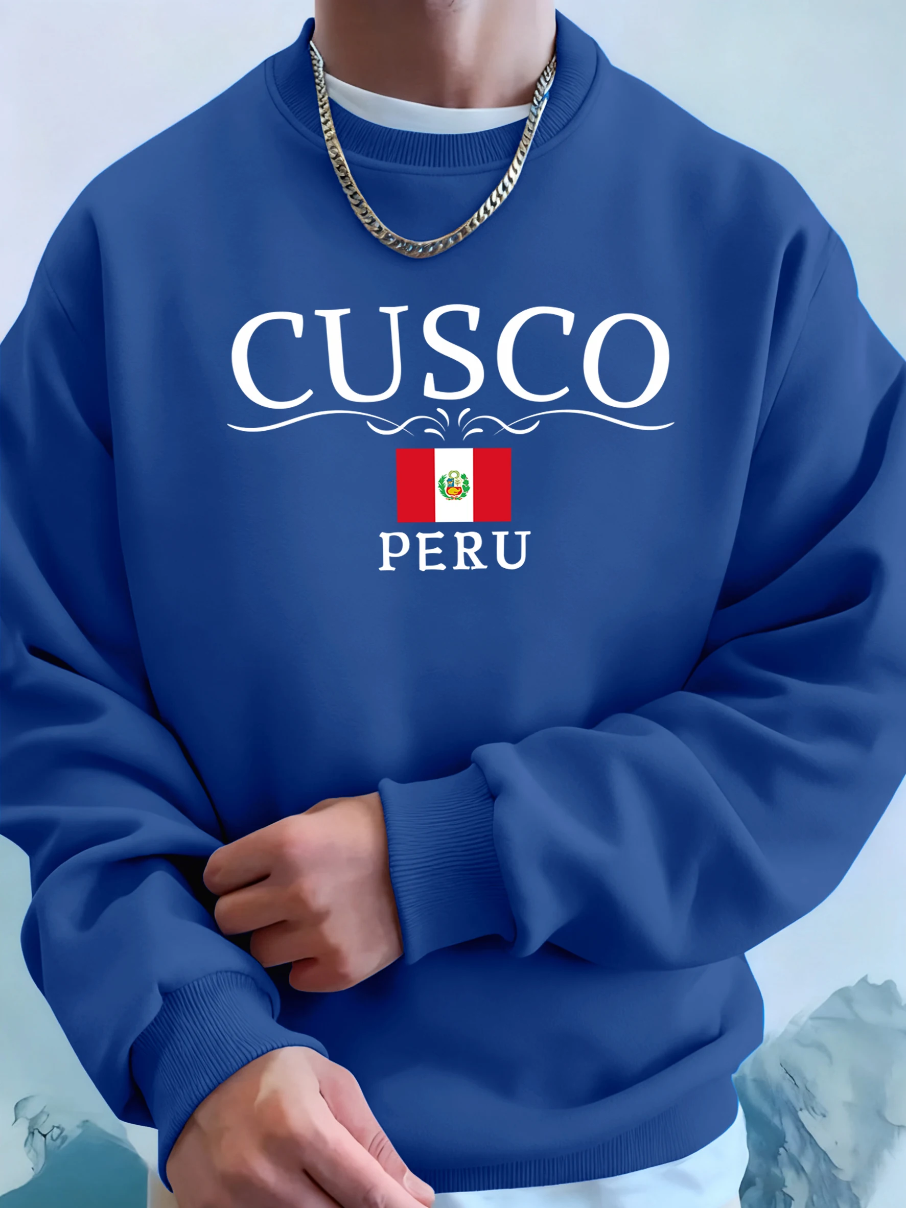 كوسكو بيرو رسالة وعلم يطبع الصوف الشارع الشهير رجل الشارع كل مباراة هوديس الخريف الرياضة بلوزات بلوزة فضفاضة غير رسمية