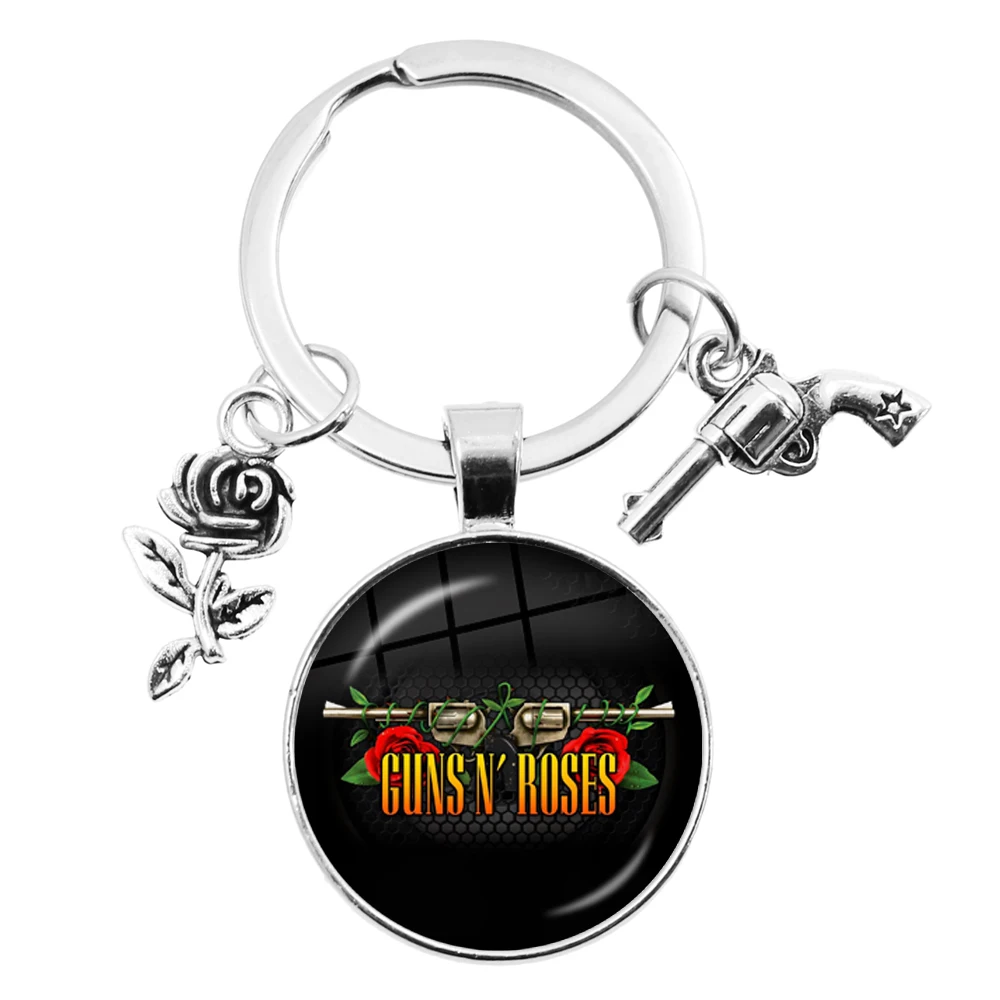 Holder Guns N Roses Rock Band Pendant Round Key Chain Punk Guns and Roses Band Sign Metal Pendant Keyring Fans Souvenir Jewelry