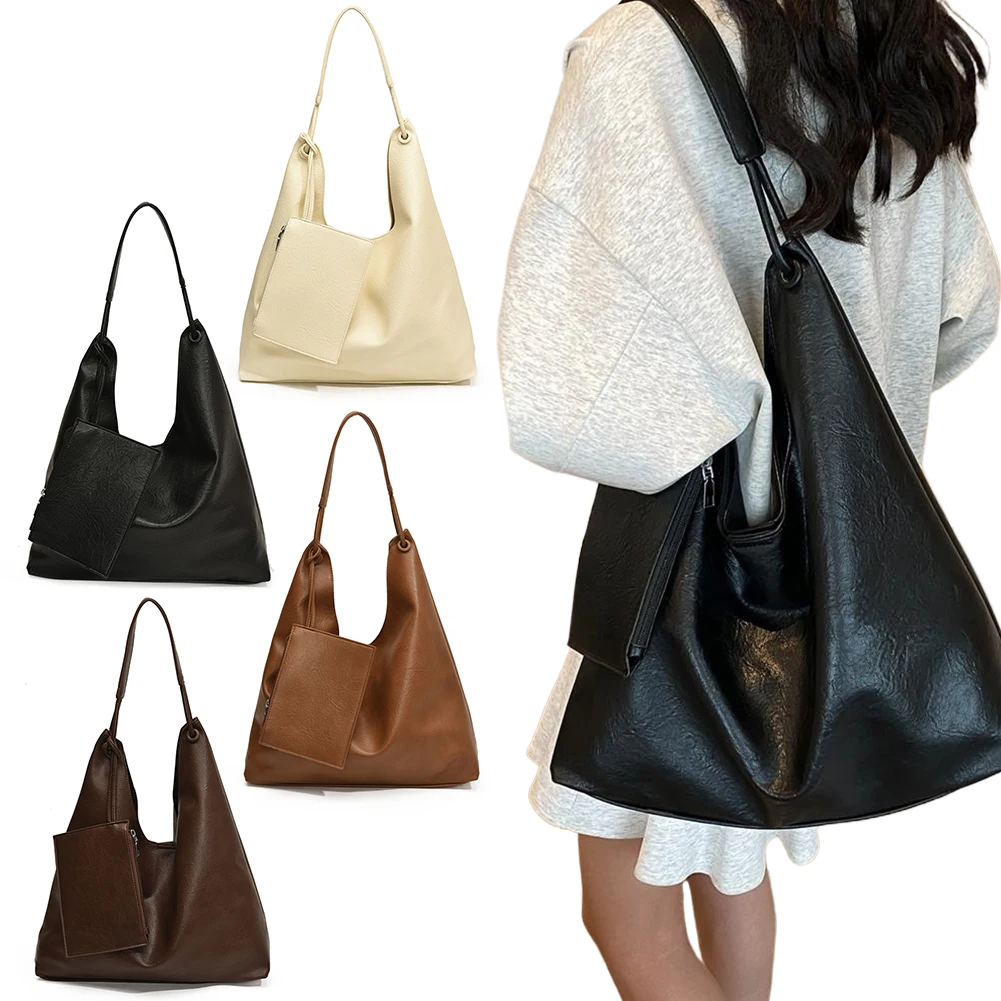 

Женская элегантная сумка-хобо из искусственной кожи, шикарная сумка-тоут, большая вместительная повседневная сумка на плечо, сумка для отдыха с подходящим клатчем