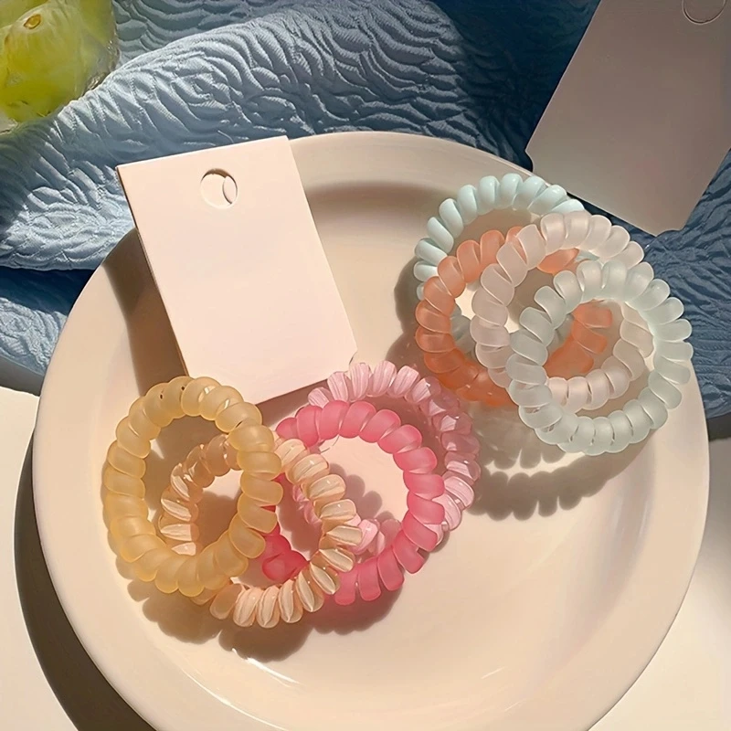 4pcs/set New Telephone Cord Scrunchies Spiral Hair Tie Ponytail Holder Rubber Bands Elastic Hair Band Women Hair Accessories