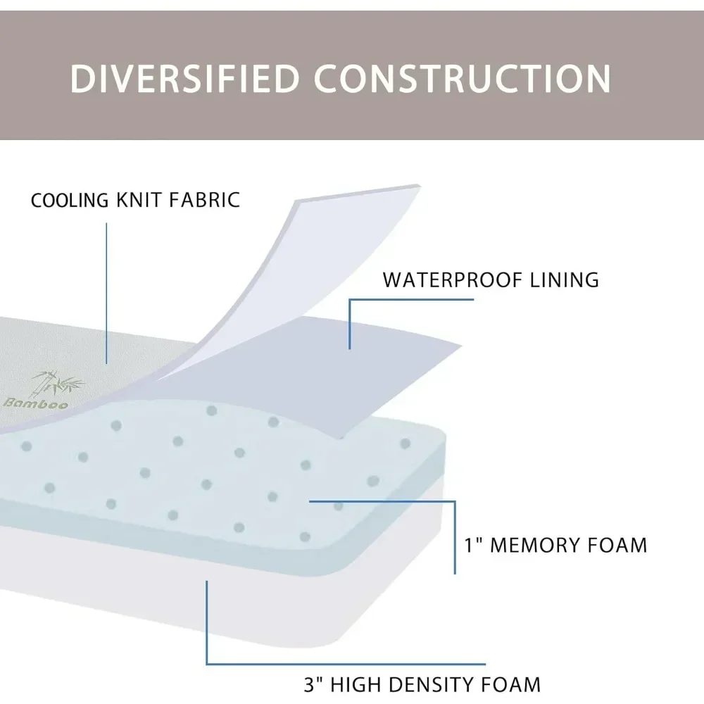 4-inch foldable mattress with three fold bed cover, storage bag, cooling cover, and waterproof lining for guest use