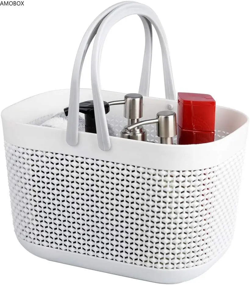 

AMOBOX-Plastic Storage Baskets with Handles, Shower Caddy Bins, Bathroom and Kitchen Organizer, Bath Basket