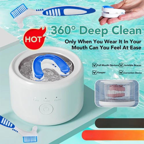 Máquina limpiadora ultrasónica, limpiador automático para dentaduras postizas, limpiador recargable por USB con limpiador, 3 modos, para todos los aparatos dentales