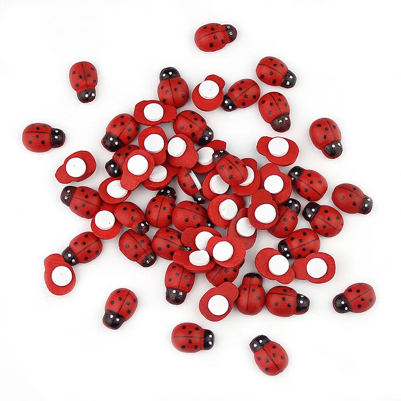 100pcs 9x13mm Wood Ladybirds Ladybug Self Adhesive Crafts Cardmaking Easter DIY Toppers Stickers Embellishments For Scrapbooking