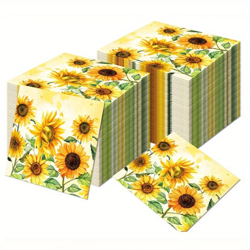 Servilleta de papel de girasol, servilletas de fiesta de girasol, servilletas desechables de flores, servilleta de papel decorativa para almuerzo y cena