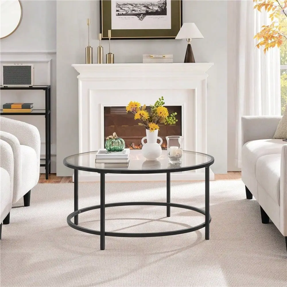 

1PC Modern Round GlassTop Coffee Table For Living Room