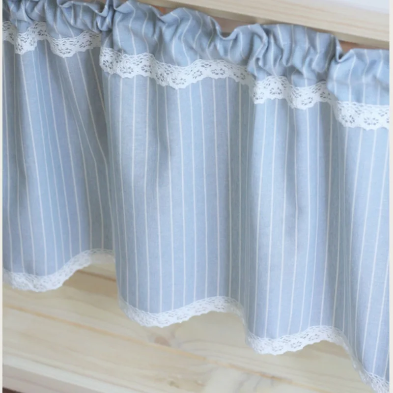 Elegant stripe cotton linen lace pastoral short curtain kitchen curtains for living room bedroom drapes customized New arrival