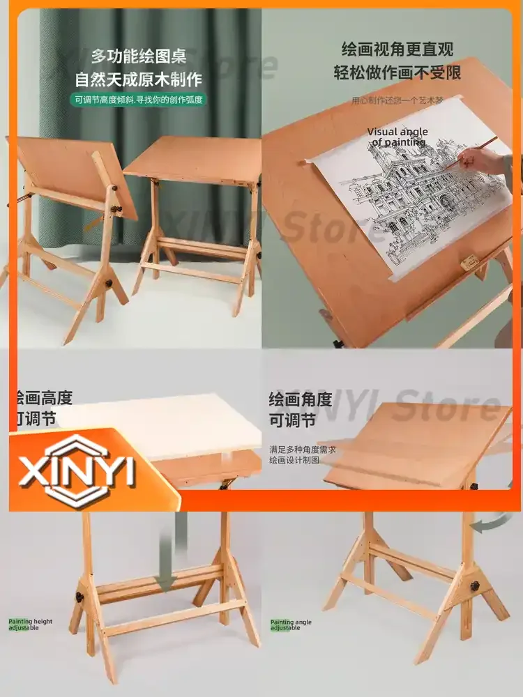 for Art Students Wooden Adjustable Drawing Table for Engineering Sketching Painting Training Class European Style Drafting