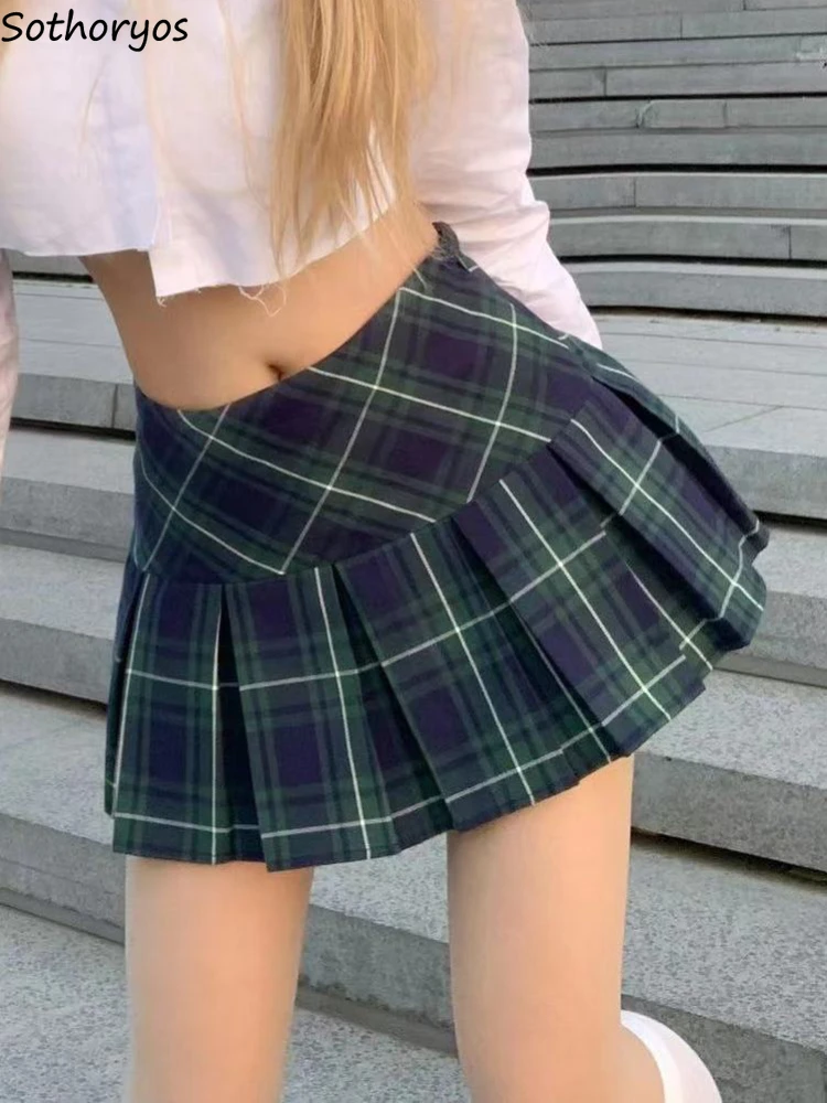 

Skirts Women Plaid Folds Simple Young Creativity Hotsweet Students All-match Fashion Elegant Korean Style Charming Seductive Ins