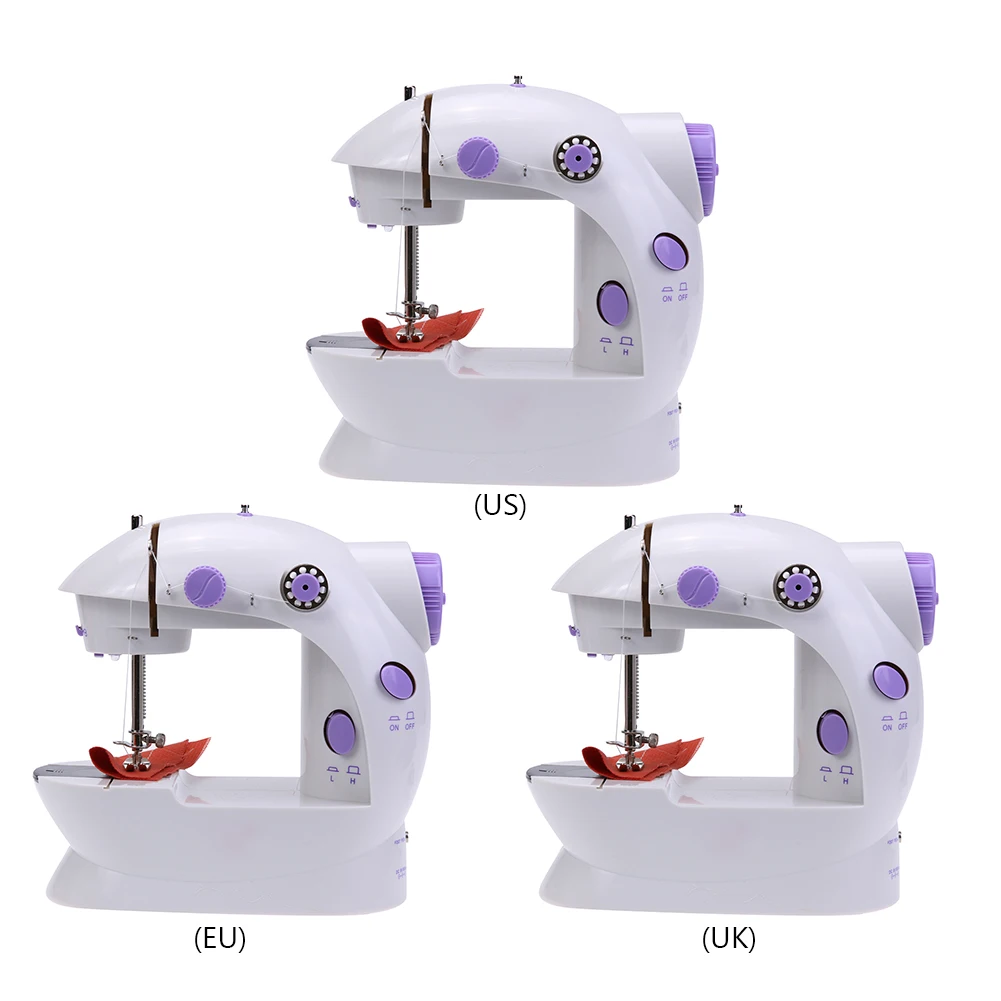 Máquina de Costura Miniatura para Casa, Multifuncional Desktop, Pedal, Luz LED, EUA, UE, UK Plug