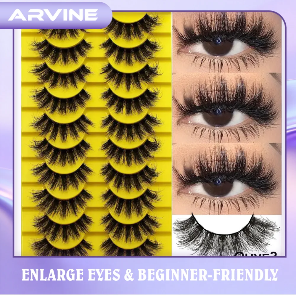 10ペア 低刺激性 DDカール スラヴ風ボリュームつけまつげ 太くてボリュームのあるフルストリップ 大きな3Dカーブでドラマチックなアイメイクに