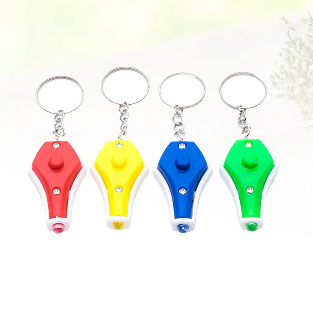 Senter Mini LED multifungsi isi 4 buah, senter Anti sinar biru, Senter mengajar gantungan kunci plastik multifungsi