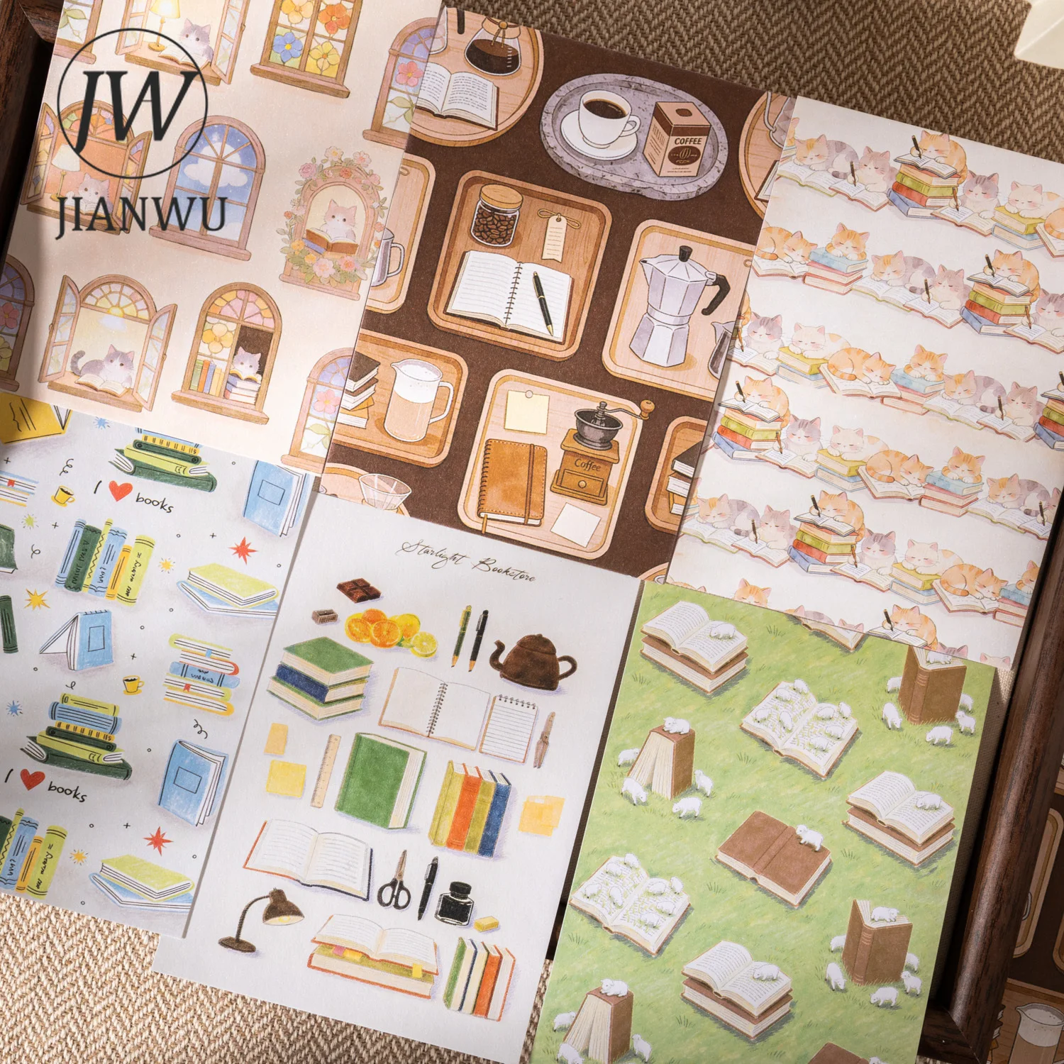

JIANWUStarlight Bookstore Series Vintage Book Coffee Landscape Collage Scrapbook Material Paper Creative Junk Journal Stationery