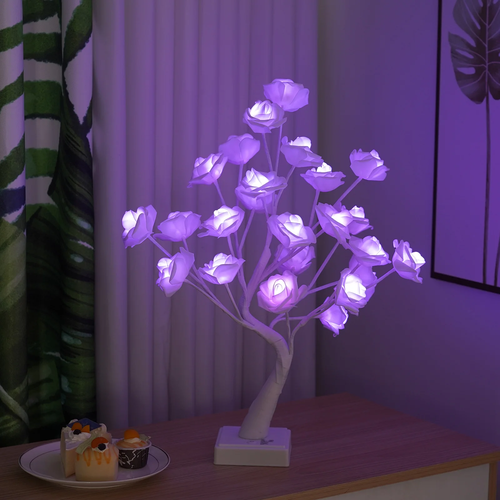 Dream Color Rose Tree Night Light Remote Timer Mood Light Home Bedroom Bedside Party Wedding Fairy Décor Gift For Her Table Lamp