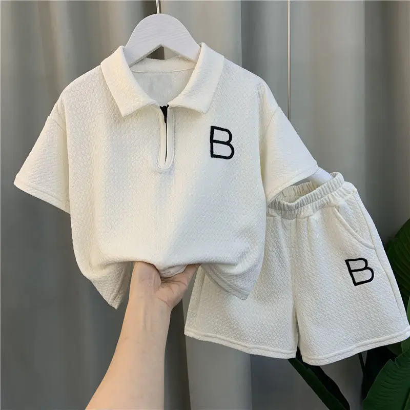 Baby Boy Clothes Set Children Girls Zip Lapel Tshirts and Shorts 2 Pieces Summer Short Sleeve Top Bottom Outfits Tracksuits