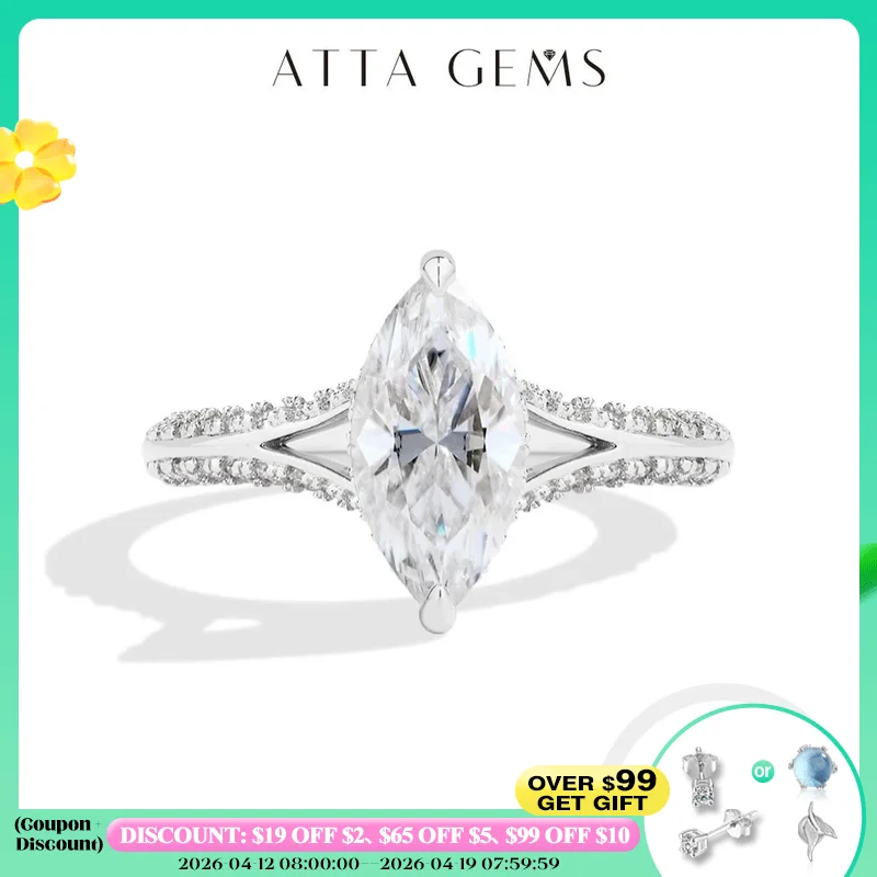 

ATTAGEMS Изысканные кольца с муассанитом 2 карата, серебро 925 пробы, позолоченное 18 карат, свадебное обручальное кольцо для женщин, роскошные ювелирные изделия