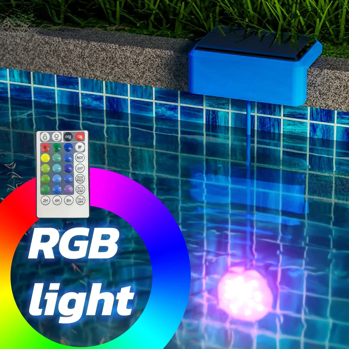 

Светильник для бассейна RGB с солнечной батареей, меняющий цвет, водонепроницаемость IP67, время работы 8–10 часов, кабель длиной 1 м для открытых бассейнов, садов,