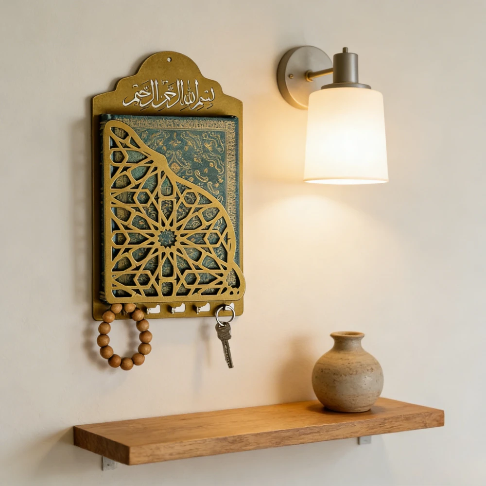 Schlüsselhaken im Nahost-Stil, Wandregal aus Schmiedeeisen, Koran-Buch-Aufbewahrungsregal, Zeitschriften-Organizer, Wanddekoration für das Arbeitszimmer