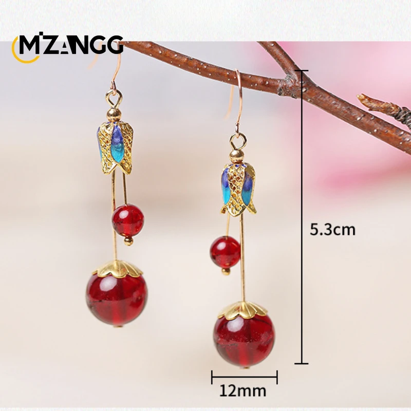 Anting-anting lilin lebah perak angin etnik wanita anting-anting Amber angin Cina Minyak ayam Cloisonne lilin tua kuning hadiah perhiasan antik