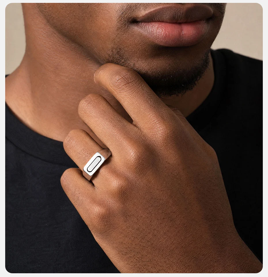 Vnox drehbarer Edelstahl-Spinner-Ring für Herren, geometrisches, quadratisches Fidget-Armband, silberfarben, für den täglichen Gebrauch, Schmuck, Geschenk, Größe 7–12. – Detail 4