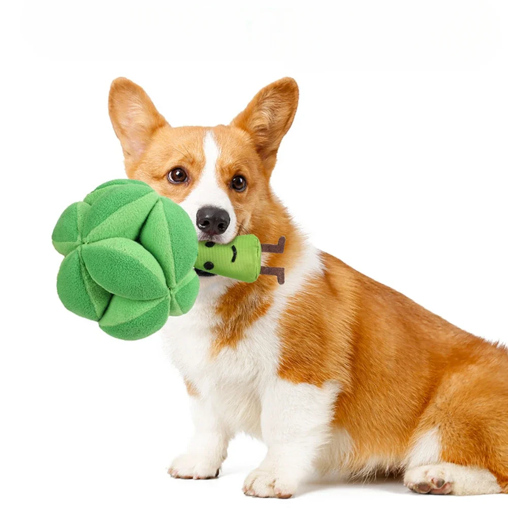 Dog Snuffle Ball Toy Broccoli Leaky Food Sniff Chew Squeaky Interactive Plush Toys for Dog Gifts