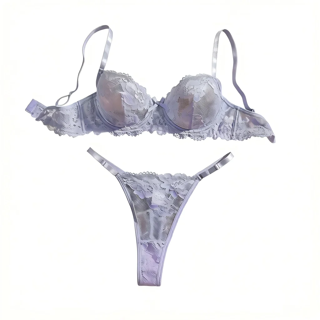 Set di biancheria intima sexy in pizzo floreale da donna, set reggiseno ultrasottile a 2 pezzi, combinazione reggiseno e slip per signora