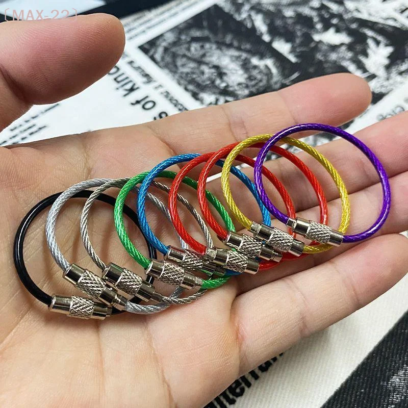 〔MAX-22〕10Pcs Colorful Iron Wire Keychain Cable Loop Screw Lock Key Ring For Jewelry Making