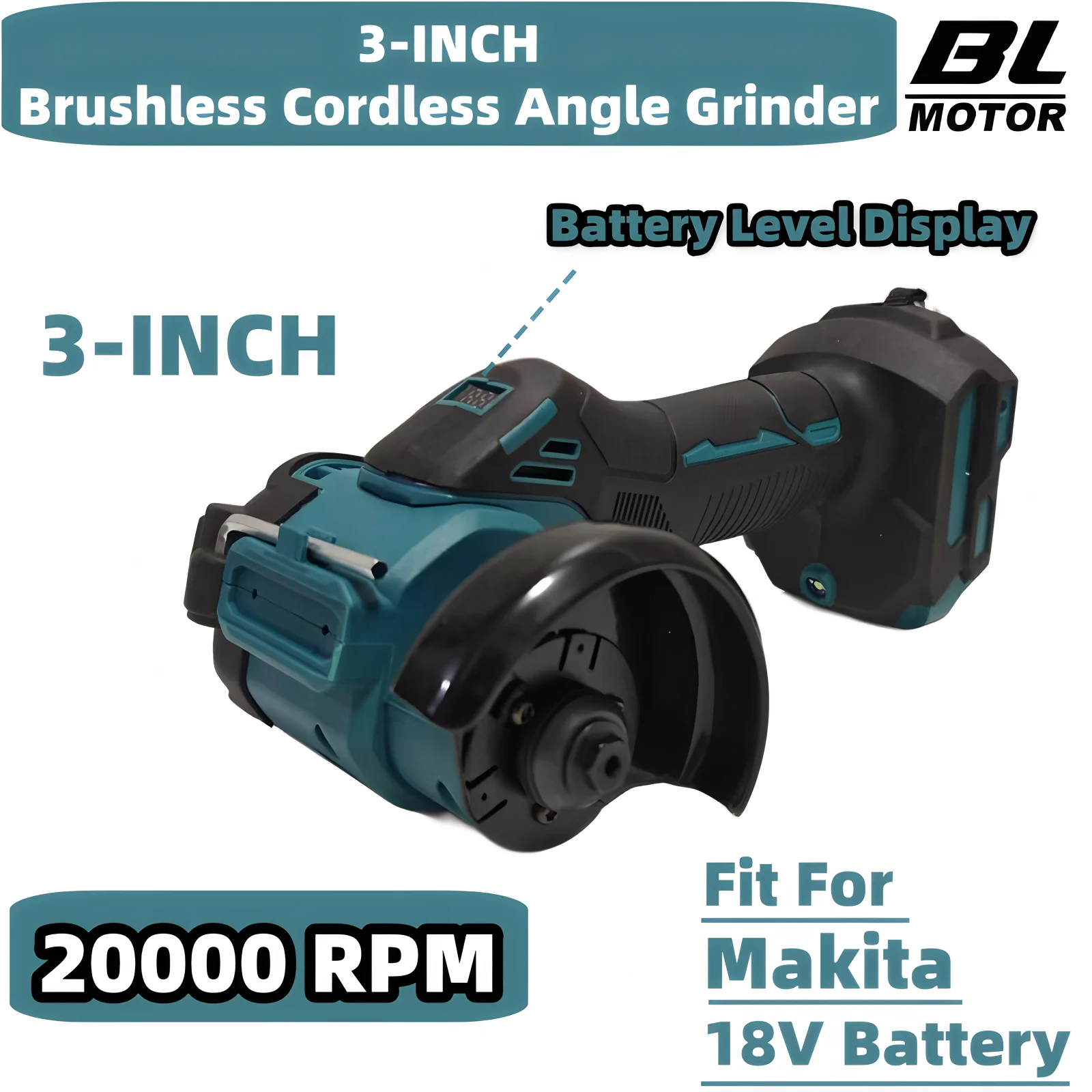 Fit Makita 18V Battery Brushless 3 Inch Angle Grinder Cutting Machine 20000RPM Cordless Electric Grinding Cutting Power Tools