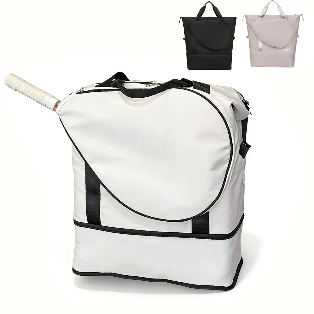 

Сумка для тенниса и спортзала для женщин, вместительная сумка-тоут для тенниса, вмещает 2 ракетки, с отделением для обуви, водонепроницаемым карманом, легкая спортивная сумка-даффл, подходит для 15-дюймовых ракеток.