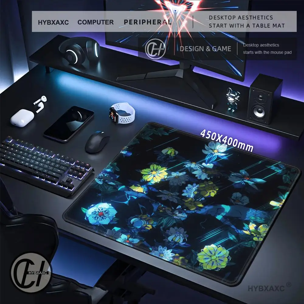 HYBXAXC Dark Floral Manga Background Mouse Pad Desk Mat for Office or Home