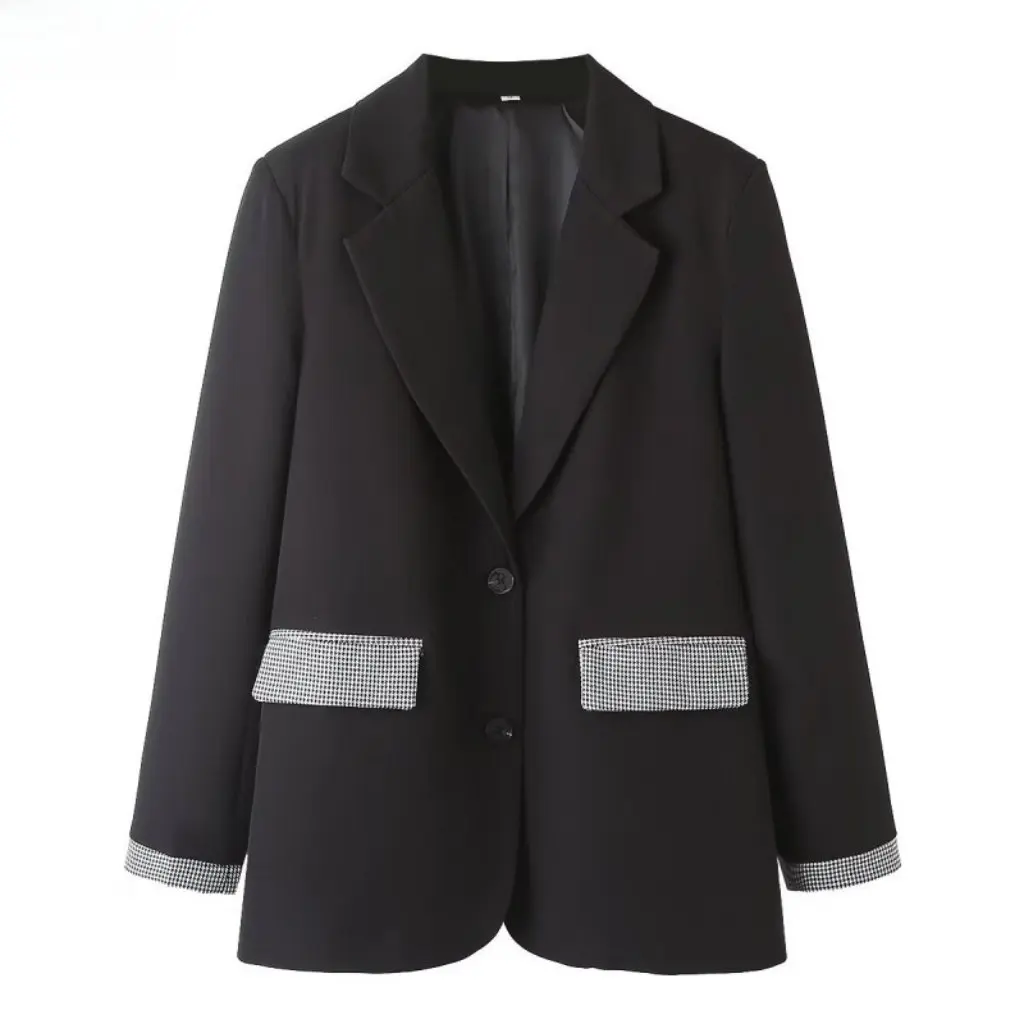 

Women's Spring Fashion Commuter Houndstooth Contrast Color Suit Jacket New Arrival Wholesale Clothing by