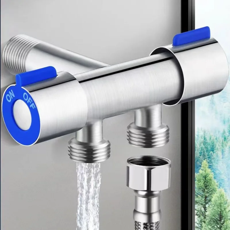 304 נירוסטה מים קרים יחיד 1 ב 2 החוצה שירותים זווית שירותים זווית שסתום כביסה מכונת שטיפה כפולה ברז מים