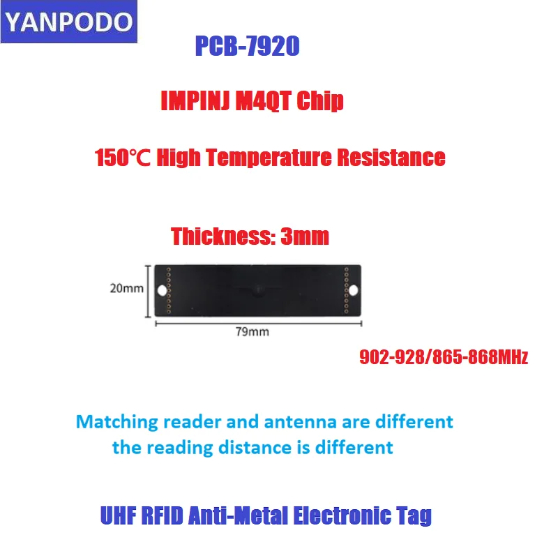 Yanpodo-etiqueta antimetálica UHF RFID de largo alcance, 902-928MHz, 1-25m, resistente a la temperatura, para almacén