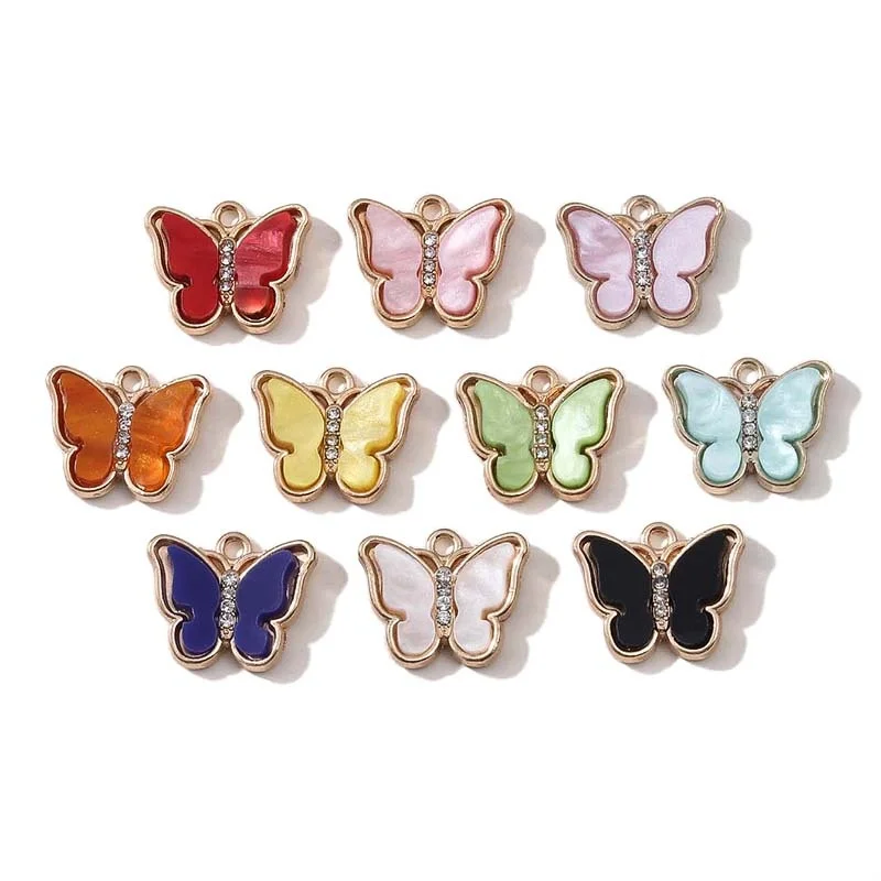 10pcs 10 Colors 18x15mm Cute Enamel Butterfly Charms Garden Pendant Animal Gifts Fit Handmade Jewelry Making Finding Supplies