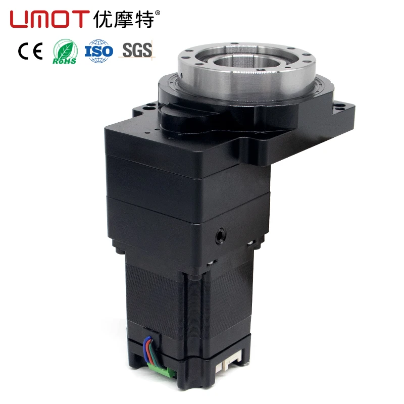 UMOT 57*76mm Big Output Torque 14.5Nm Backlash 1 Arcmin Nema23 Hollow Rotary Actuator Hollow Rotary Stage with RS485/Pulse Drive