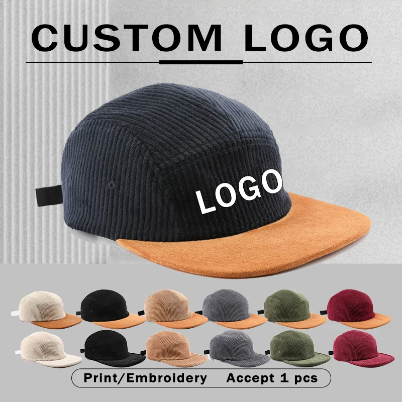 New 5-panel Splicing Corduroy Baseball Caps Customizable Logo Autumn Winter Casual Versatile Hip-hop Hats for Men and Women