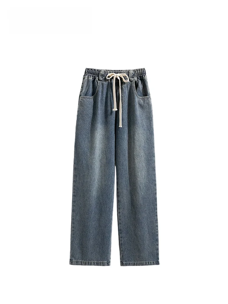 

Джинсы с высокой талией и прямыми штанинами, женские повседневные свободные джинсы больших размеров, утягивающие, из хлопкового денима, весенние, новые, удобные брюки