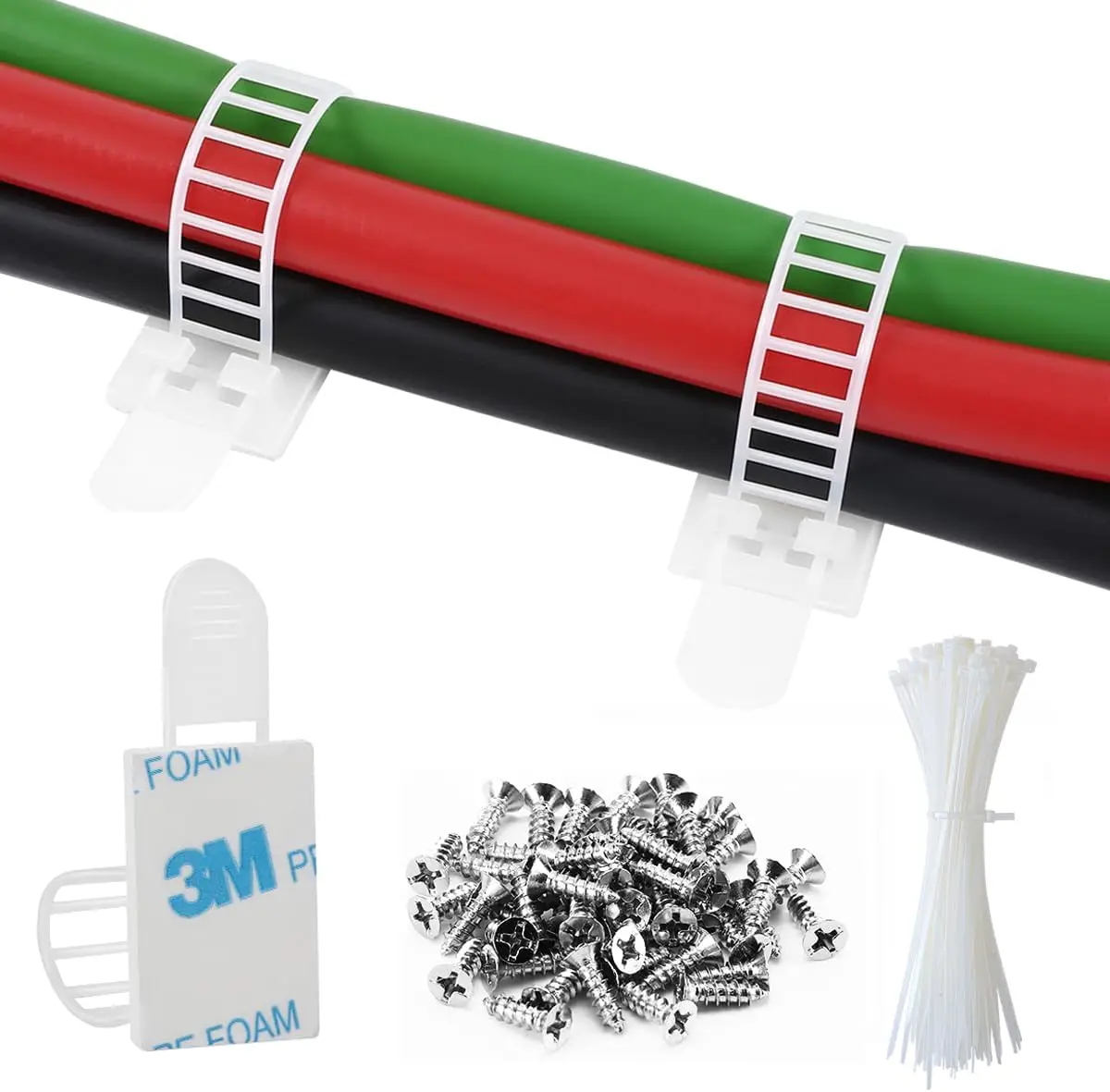 

50Pcs Adhesive Cable Management Clips with Zip Ties, Adjustable Nylon Wire Clips Organizer, Extra Screws - 3.35 Inch White