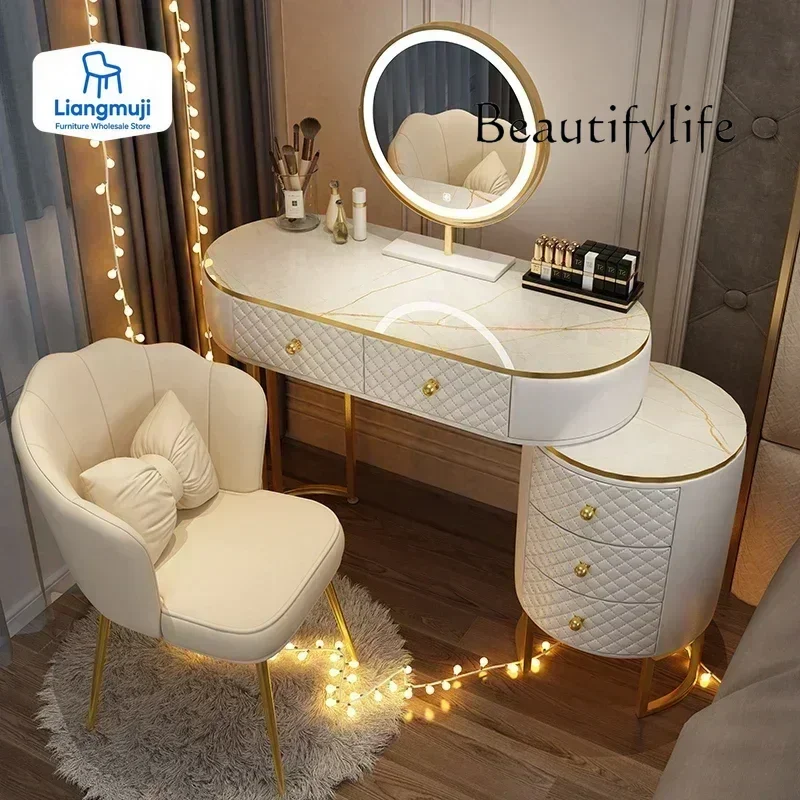 Meja Rias Wanita Kulit Putih Laci Cermin Meja Rias Berdiri Meja Rias Lemari Penyimpanan Coiffeuse Miroir Perabotan Rumah