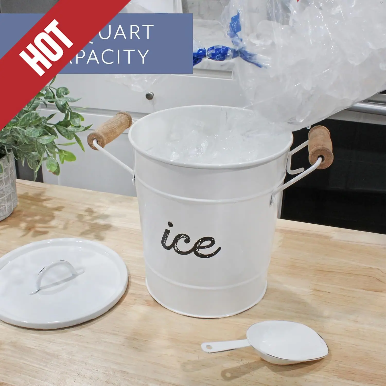 

Ведро для льда с эмалью в деревенском стиле; Изолированный сервер для льда в стиле фермерского дома, настраиваемый