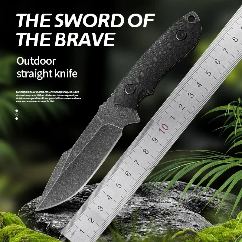 Outdoor Survival Knife 7Cr13 Black Blade with/Kydex Sheath - Durable G10 Handle Hunting Camping Tool - Perfect Men's Gift