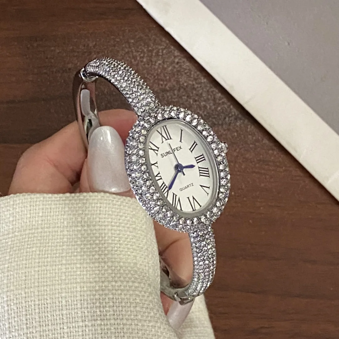 Sunlifex الماس مرصع البيضاوي الهاتفي الإسورة ساعة اليد للسيدات سوار كوارتز العلامة التجارية الشهيرة الساعات النسائية Saati Relojes