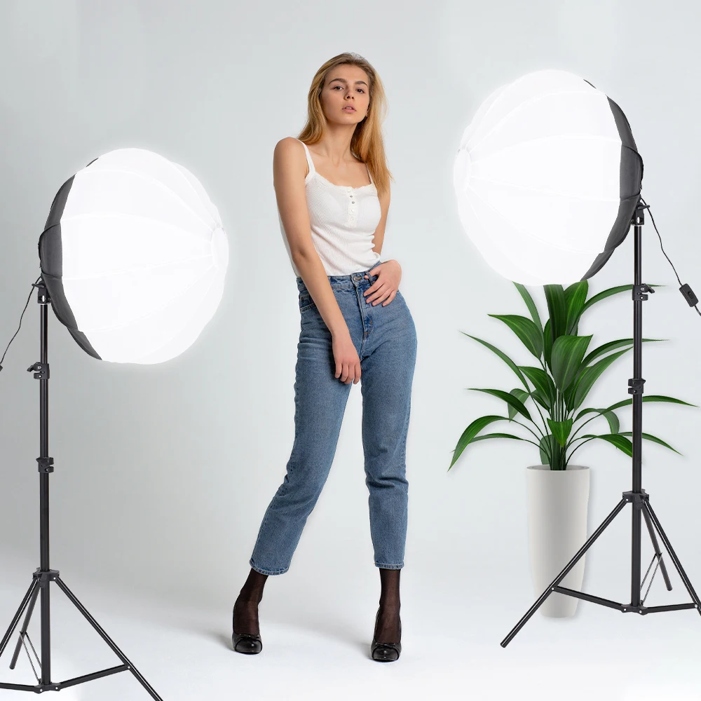 SH 55cm White Globe Softbox Lighting Diffuser for Professional Photography Evenly Distributed Light with 2M Tripod Studio