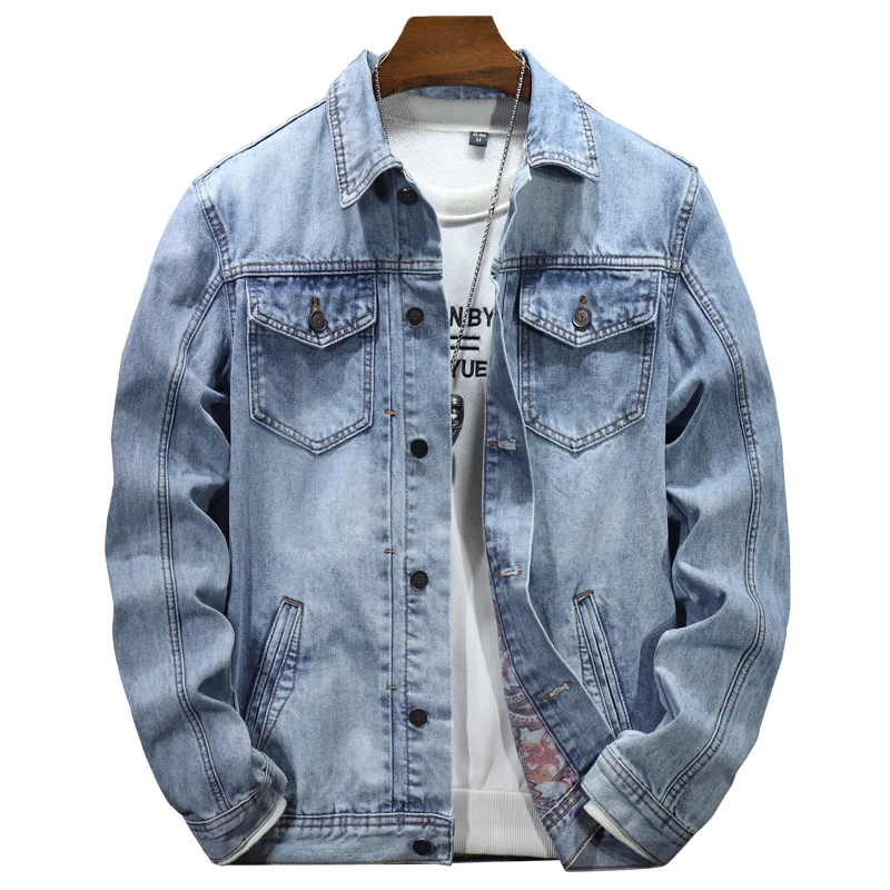 

New High-End Personalized Deep Blue Retro Denim Jacket Men'S Light Luxury Trendy Brand Color Blocked Workwear Top