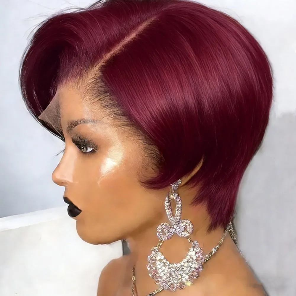 

коричневый бордовый 13x4 кружевной черный цвет для женщин, парик для повседневного использования на вечеринке, парик с стрижкой пикси, короткий прямой парик из человеческих волос