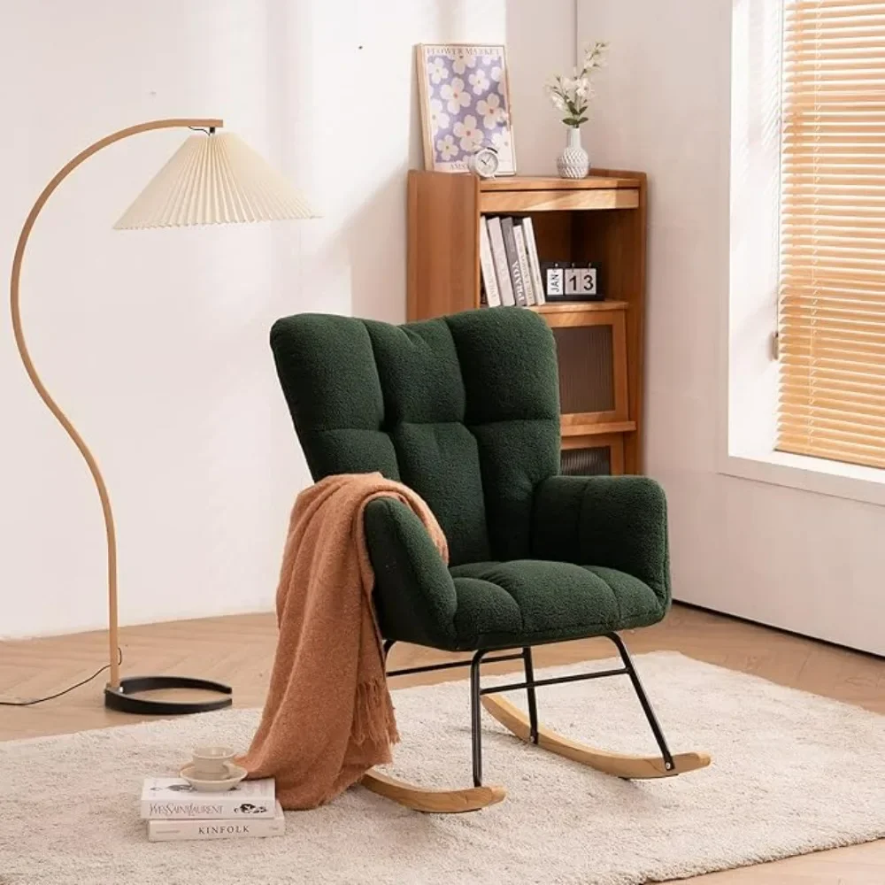 

Comfy Rocking Chair, Cozy Teddy Fabric Glider Rocker Chair for Nursery, Modern Accent Rocking Armchair for Bedroom Living Room