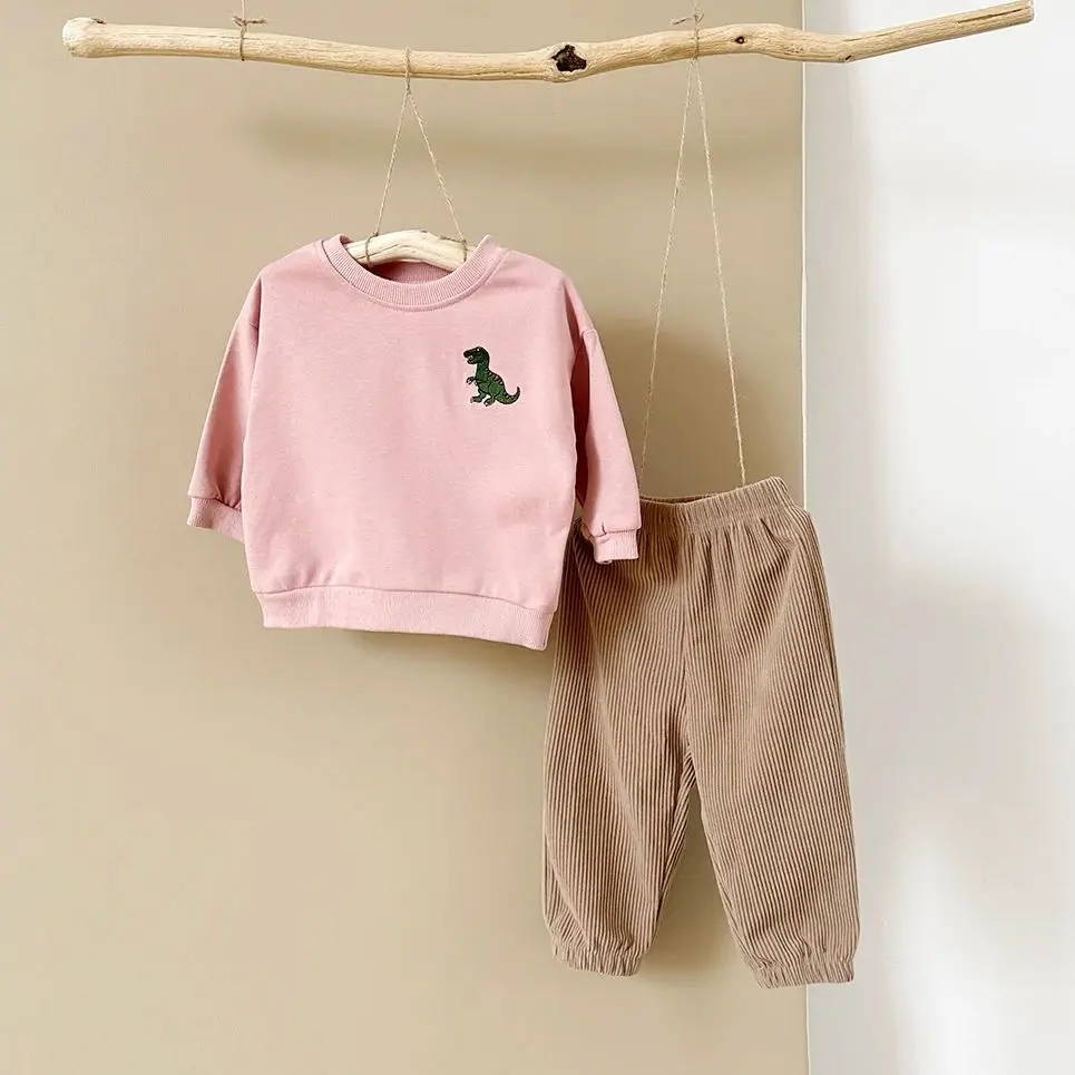 Autumn Newborn Baby Clothes Outfits Dinosaur Embroidery Leisure Cute Boys Girls Clothes Long Sleeved Sweatshirt+Pants Spring Set