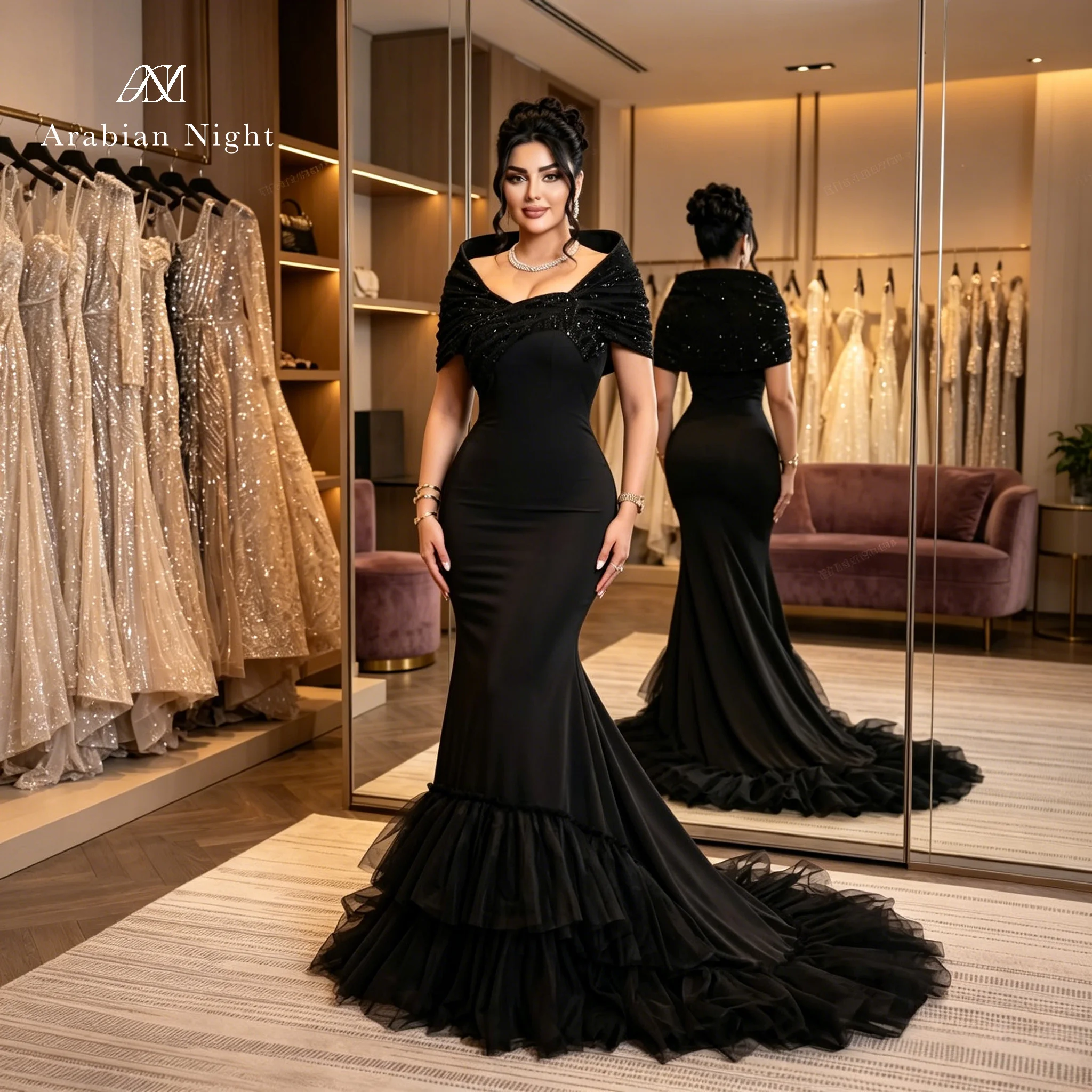 Arrival Black Fishtail Gown with Intricate Beading And Sparkling Sequins Strapless Sweetheart Neckline Vintage Style Dress