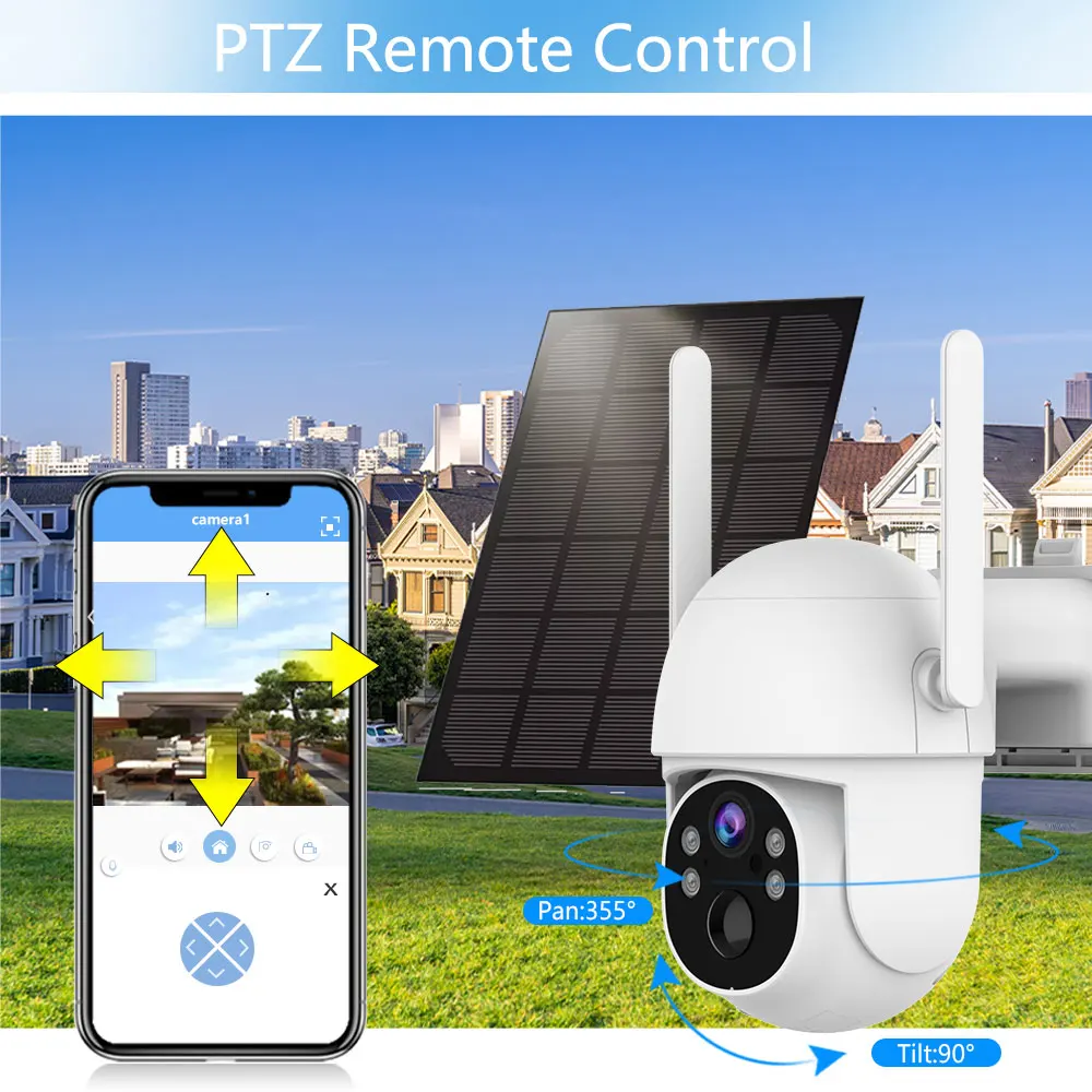 Tuya 4G อายุการใช้งานข้อมูล 5MP การเฝ้าระวังกล้องรักษาความปลอดภัยสมาร์ทพลังงานแสงอาทิตย์ PTZ IP66 กันน้ําการตรวจจับ PIR สี Night Vision